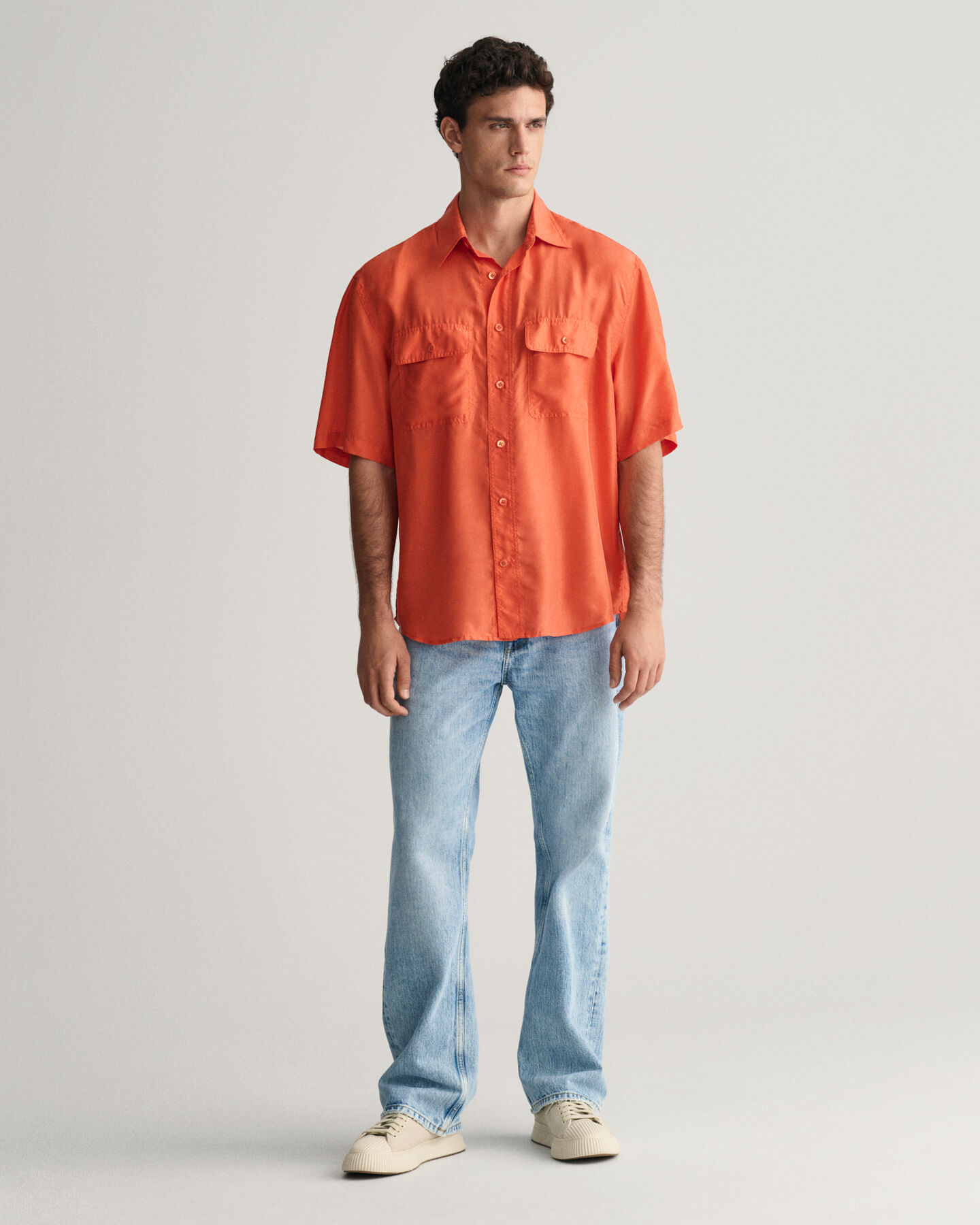 Relaxed Fit Washed Silk Kurzarmhemd