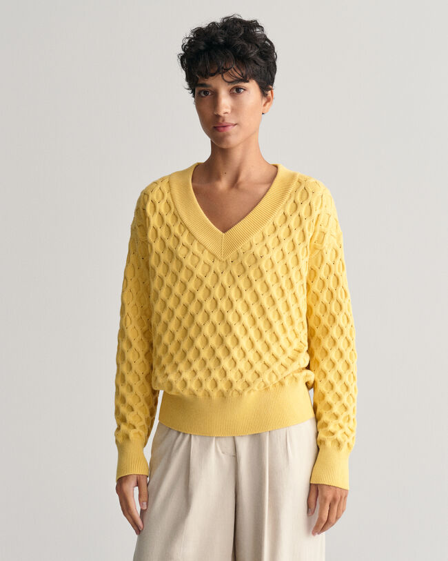 Strukturstrick V-Neck Pullover