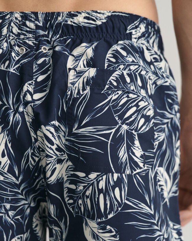 Classic Fit Tropical Leaves Badeshorts mit Print