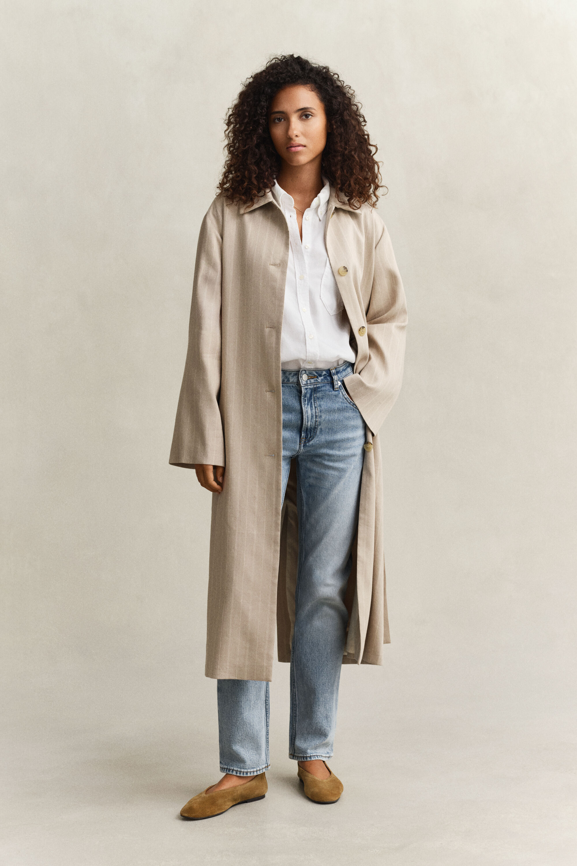 Pinstripe Mantel aus Leinenmix