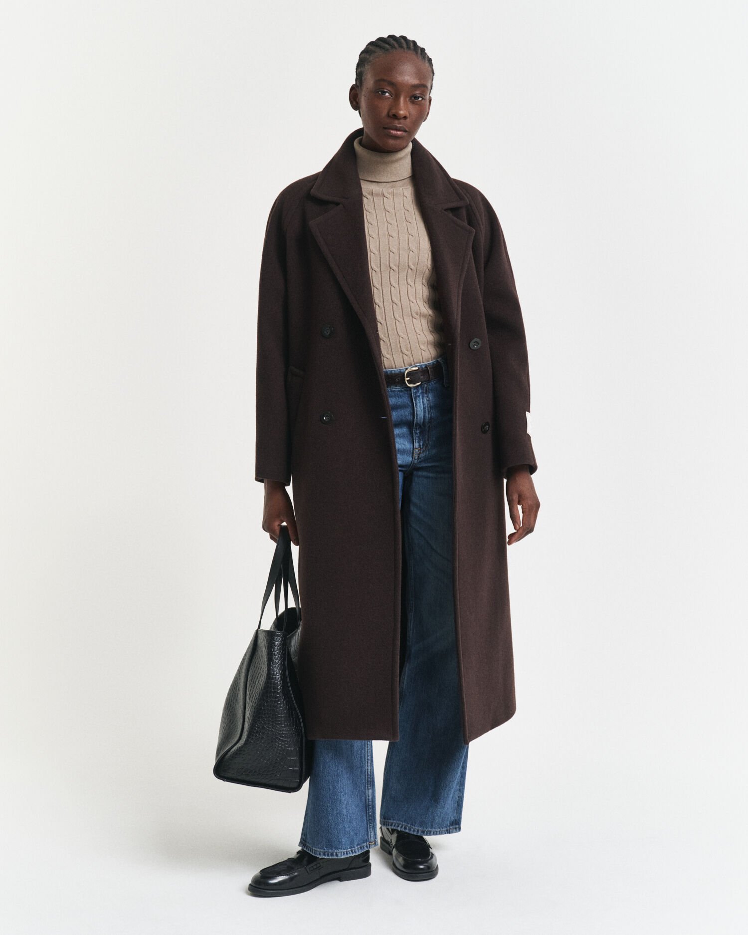 Zopfstrick Rollkragenpullover aus Stretch-Baumwolle