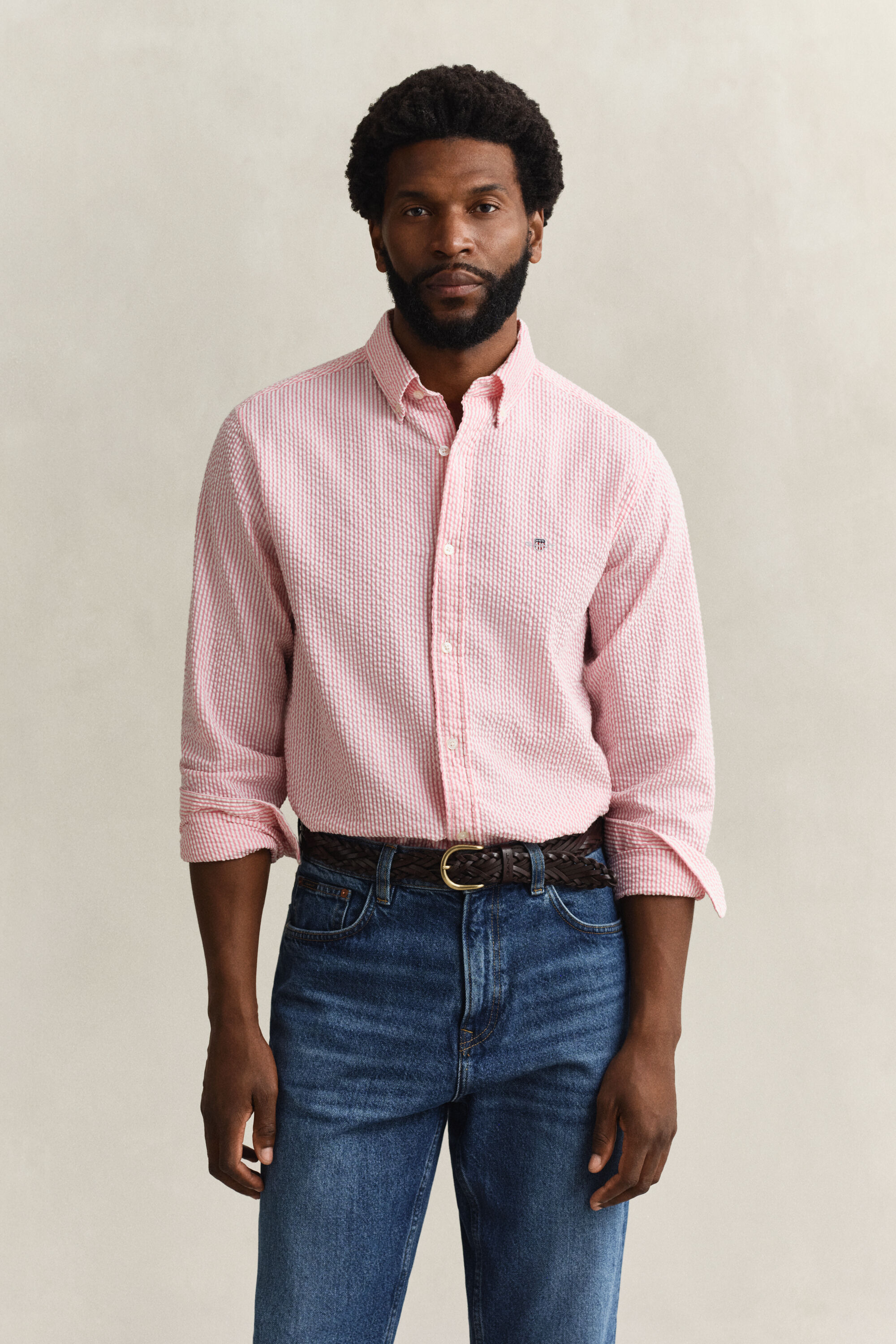 Regular Fit Seersucker Hemd mit Streifen