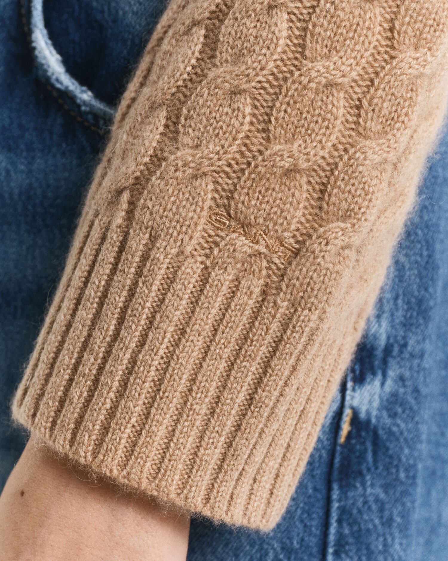 Zopfstrick Rundhalspullover aus Kaschmir