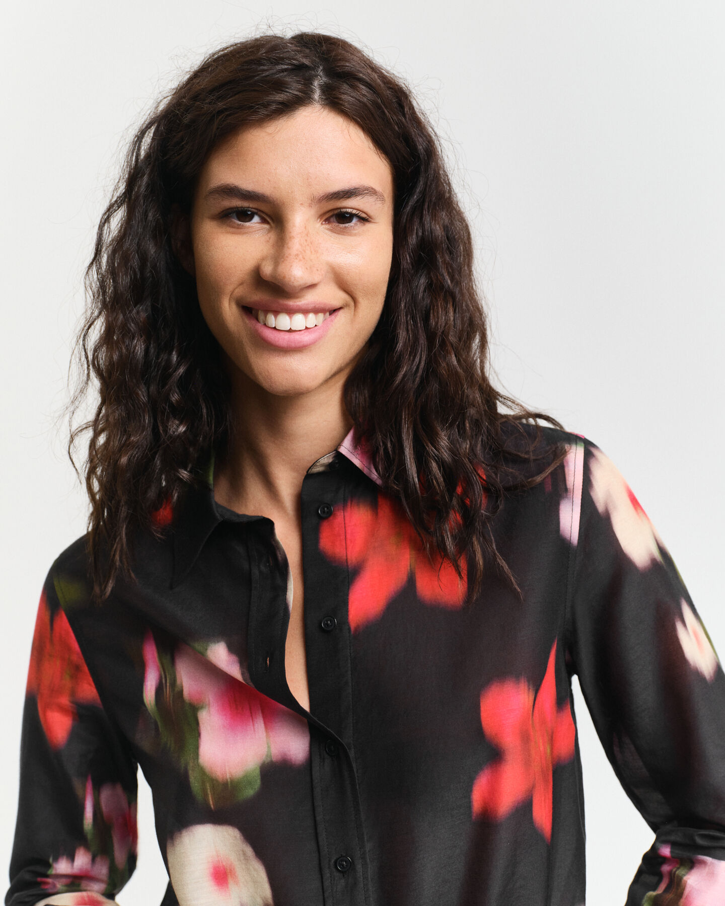 Regular Fit Baumwoll Seiden Bluse mit Blumen-Print