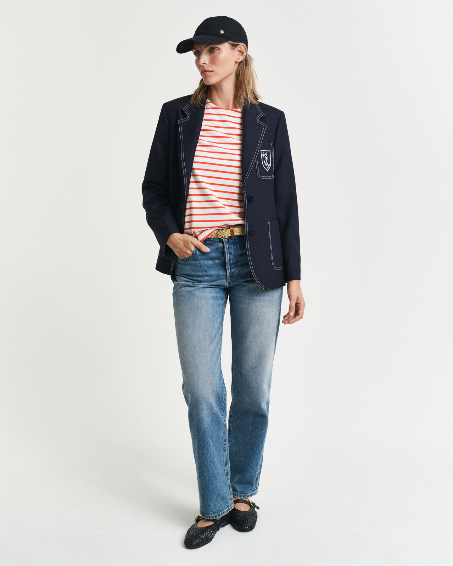 T-Shirt mit 3/4-&Auml;rmeln und Marinestreifen