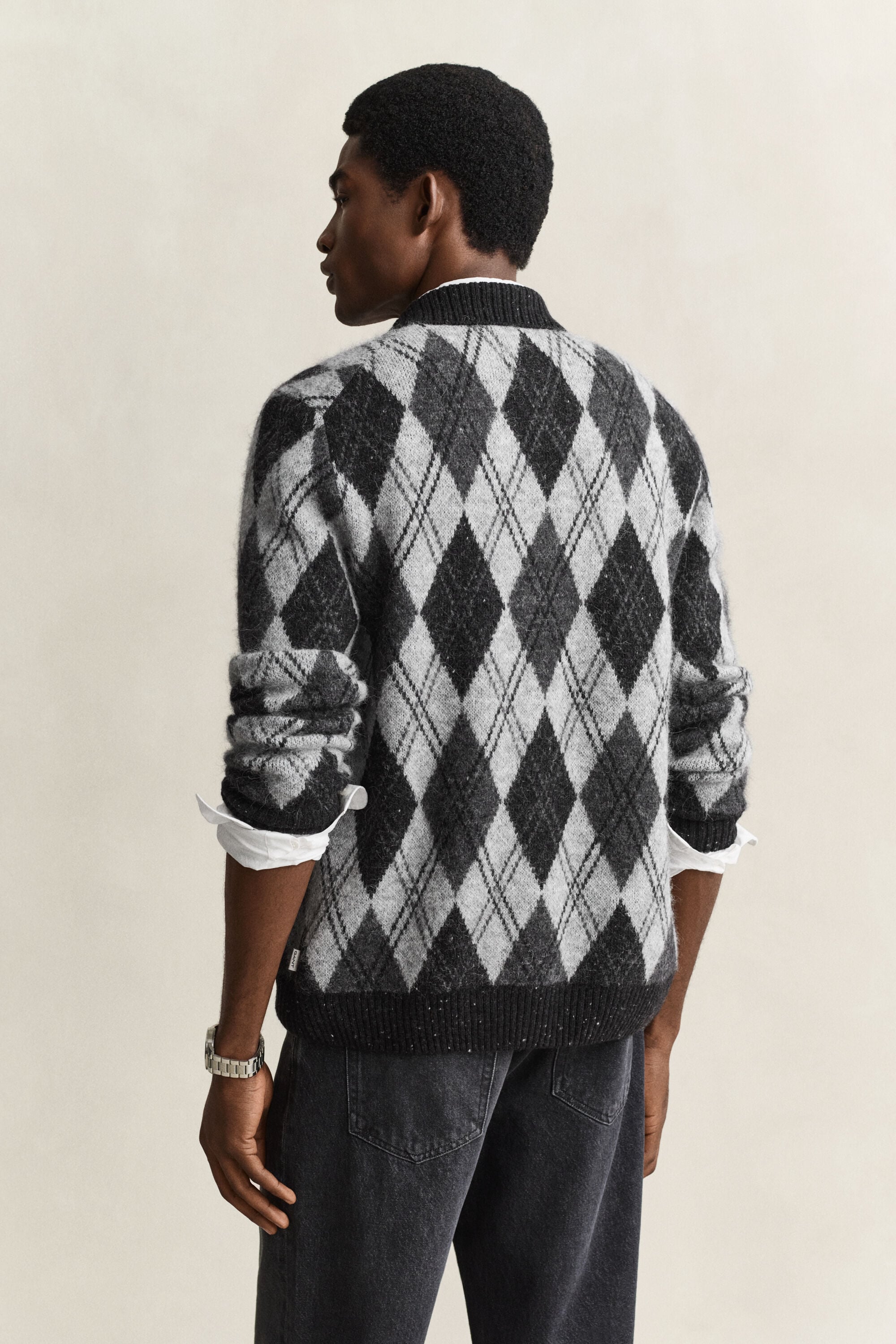 Argyle Polopullover aus Alpakagemisch