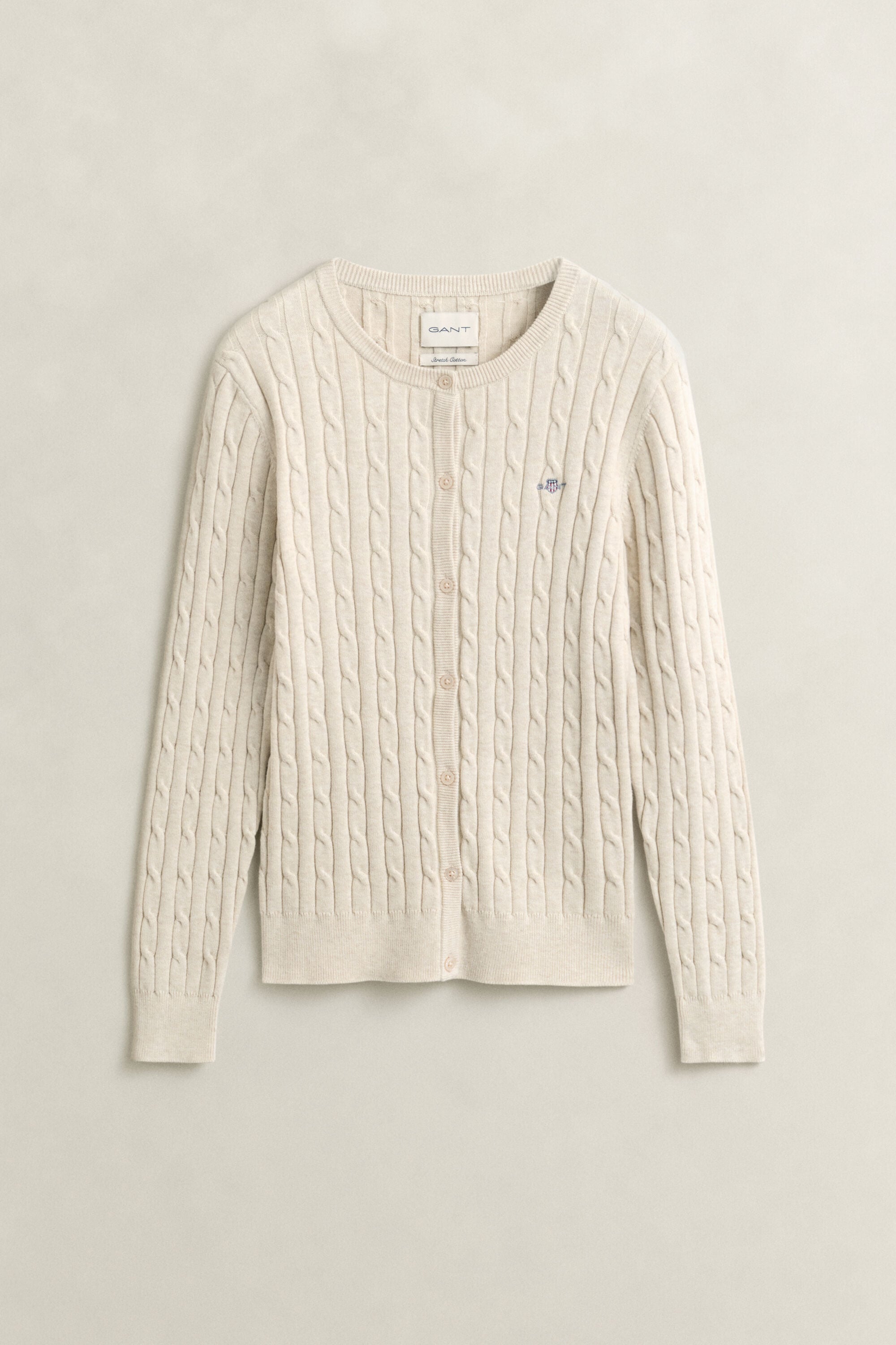 Strickjacke aus Stretch-Baumwolle mit Zopfmuster