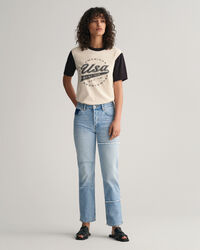 Patchwork-Jeans mit hohem Bund und geradem Bein