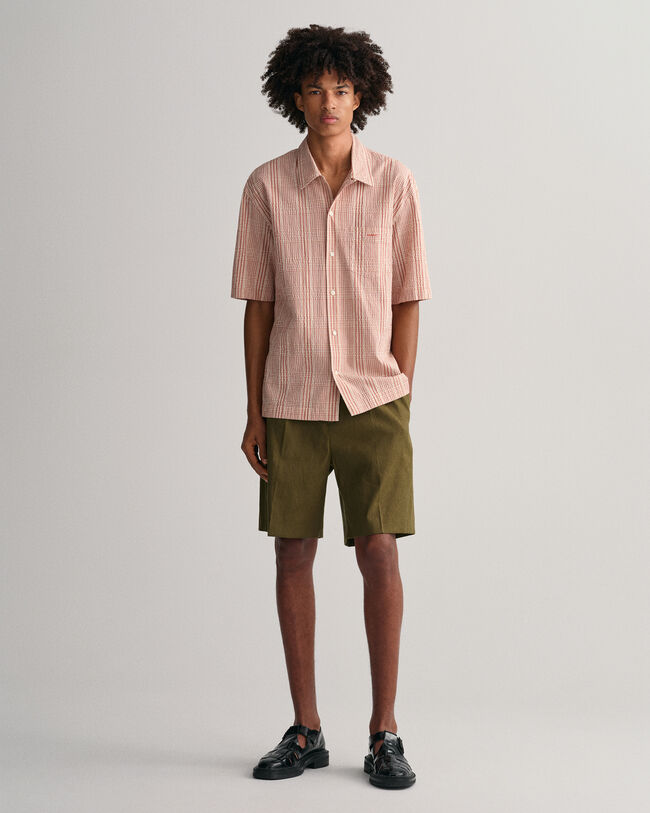 Relaxed Fit Seersucker Kurzarmhemd mit Karomuster