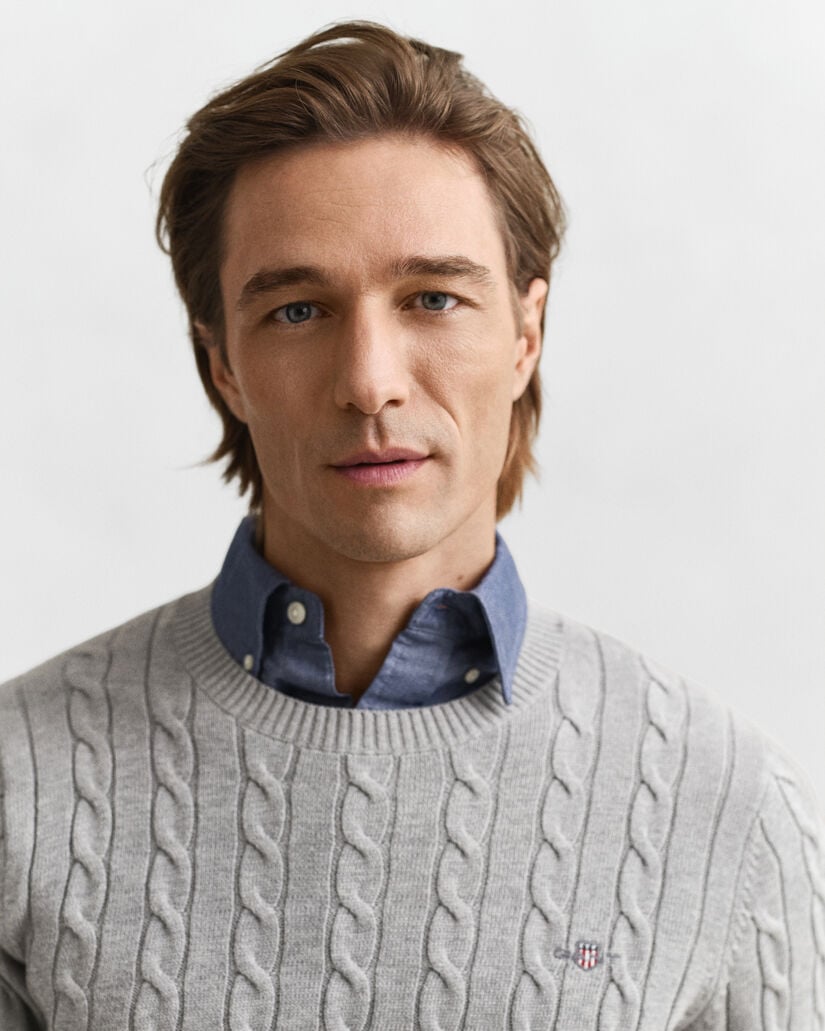 Zopfstrick Rundhalspullover aus Baumwolle