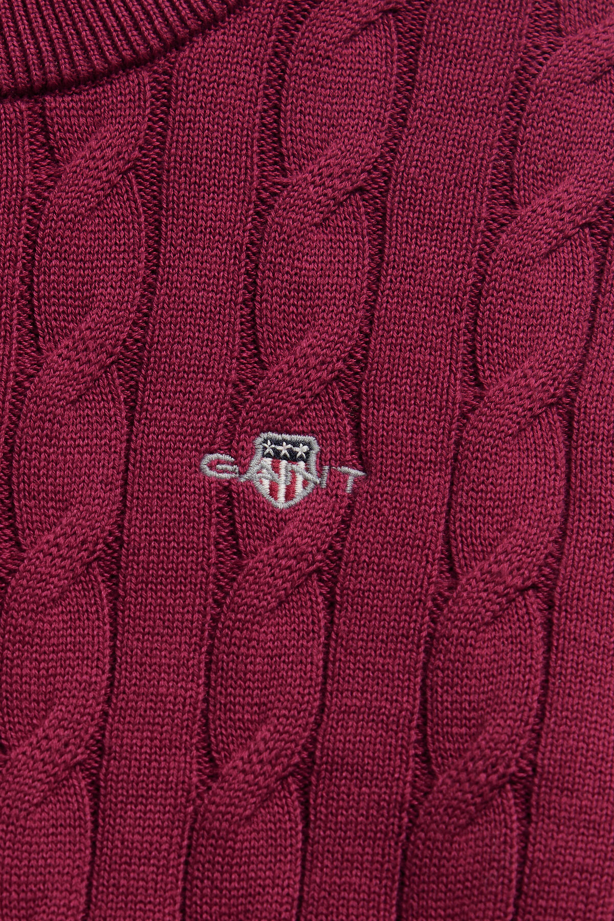 Girls Shield Cable Knit Sweater — VIBRANT BURGUNDY