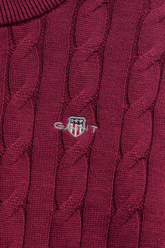 Girls Shield Cable Knit Sweater — VIBRANT BURGUNDY 1