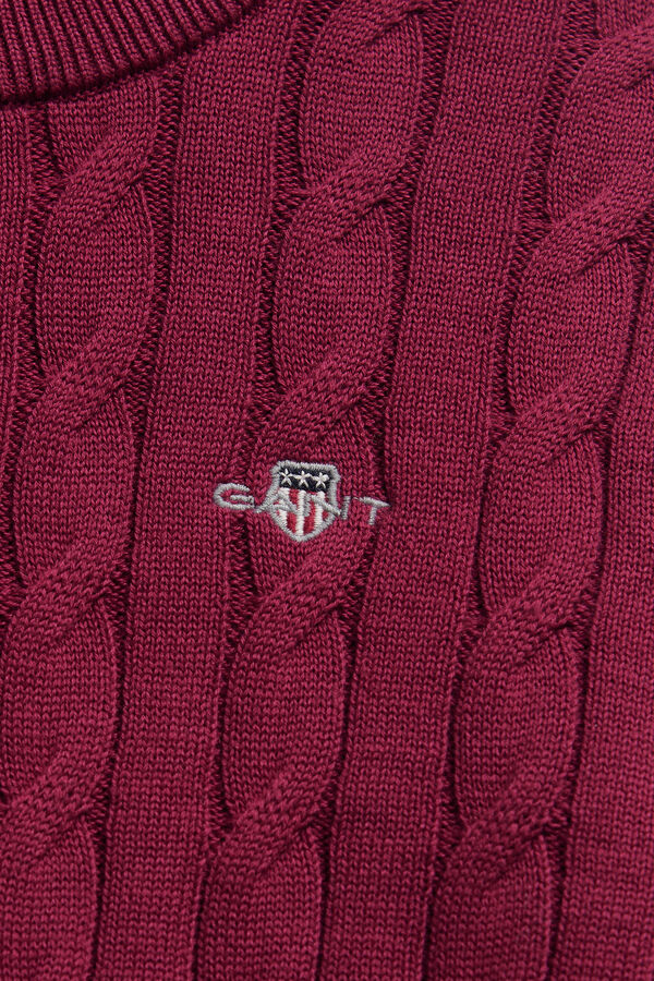 Girls Shield Cable Knit Sweater — VIBRANT BURGUNDY