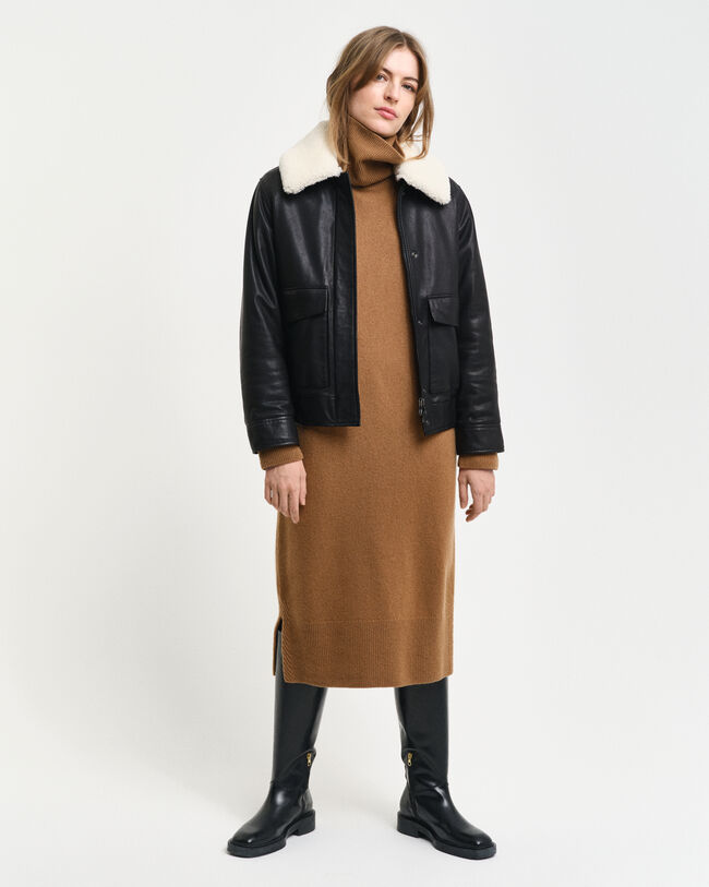 Herringbone Detail Rollkragenkleid