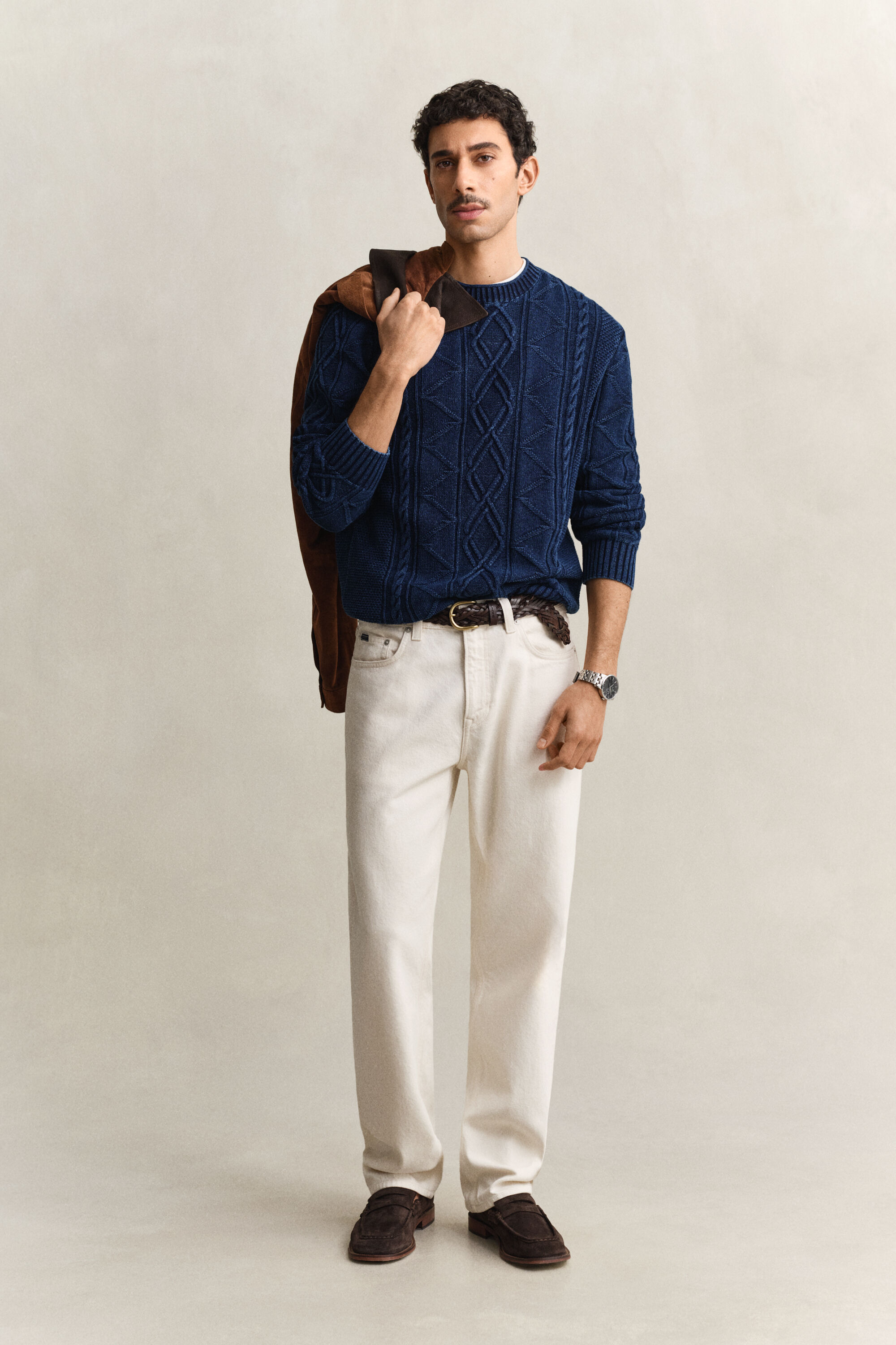 Zopfstrick Pullover aus Indigo-Baumwolle