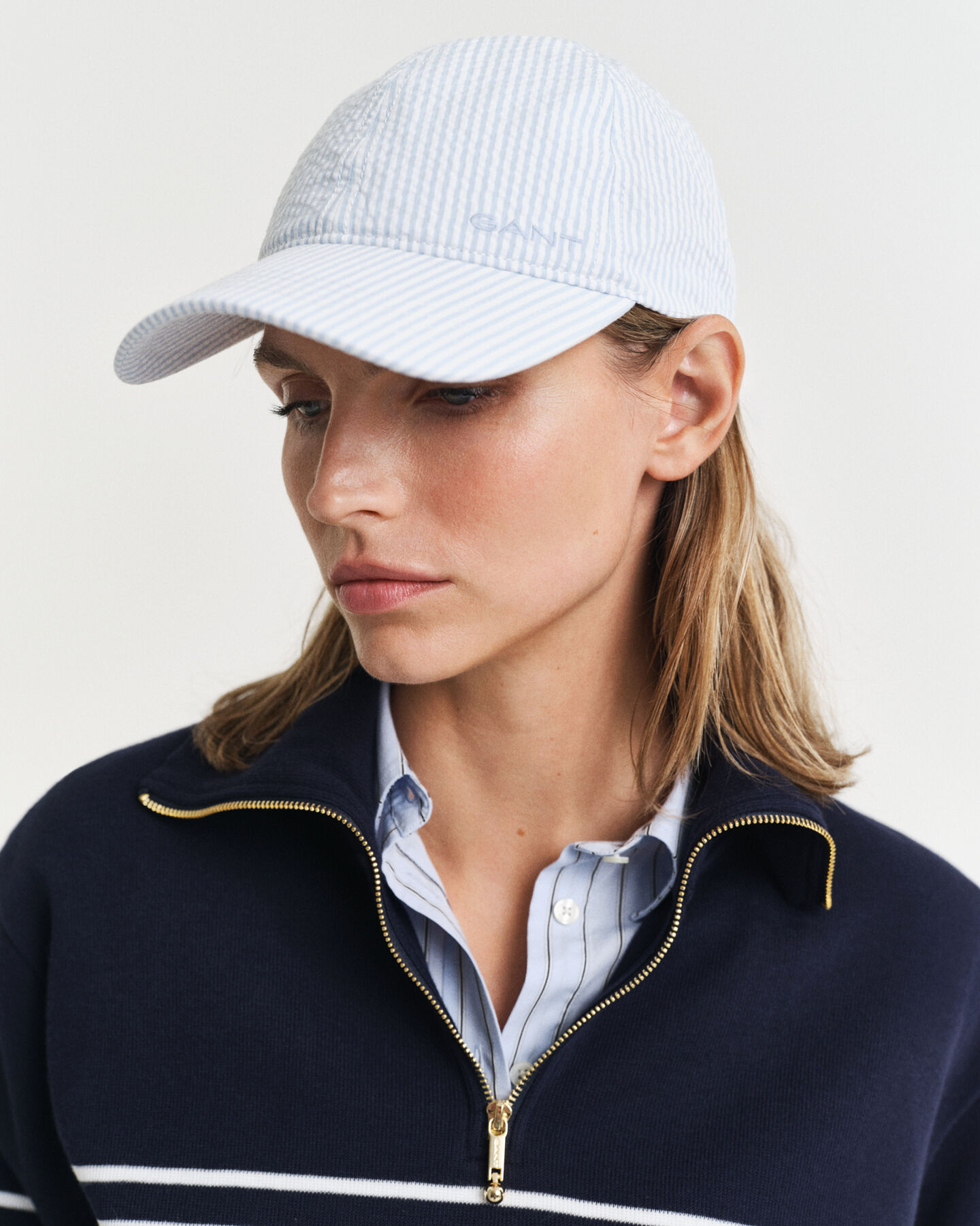 Seersucker Cap mit Streifen