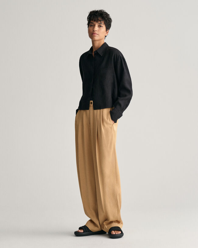 Verk&uuml;rzte Relaxed Fit Leinen Bluse