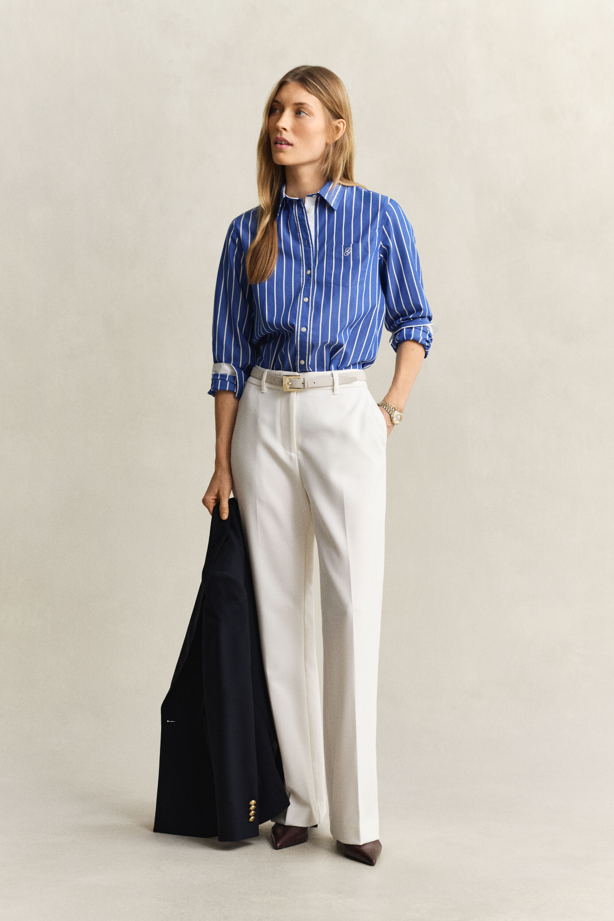 Regular Fit Classic Popeline Bluse mit Streifen