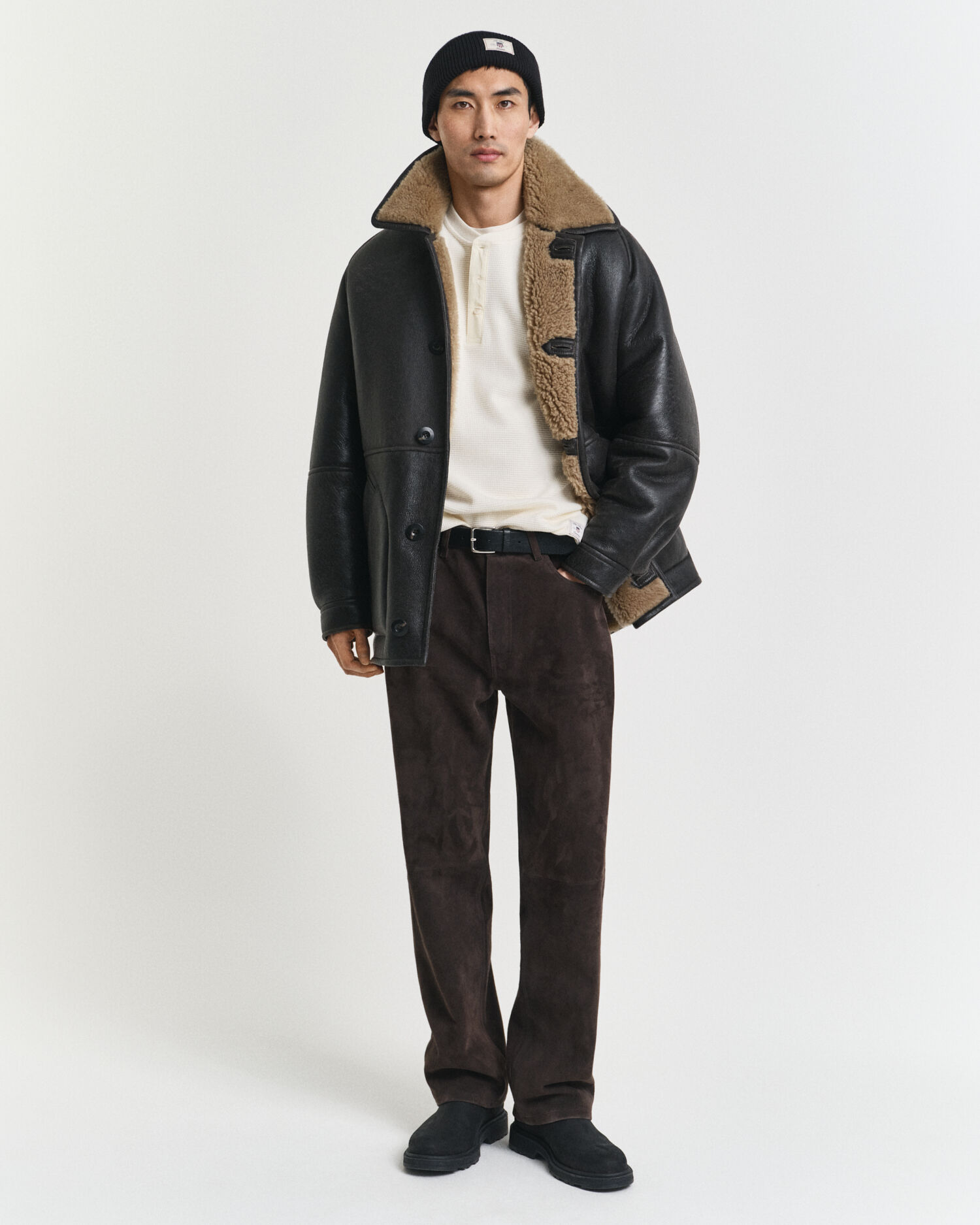 Waffle Textured Henley Langarm-T-Shirt