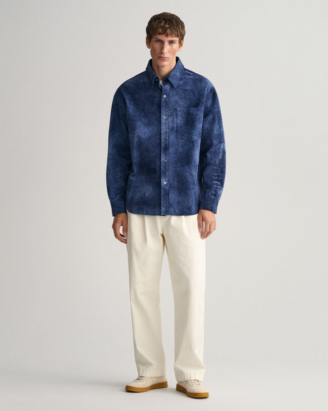 Oversized Velourslederhemd in Indigoblau