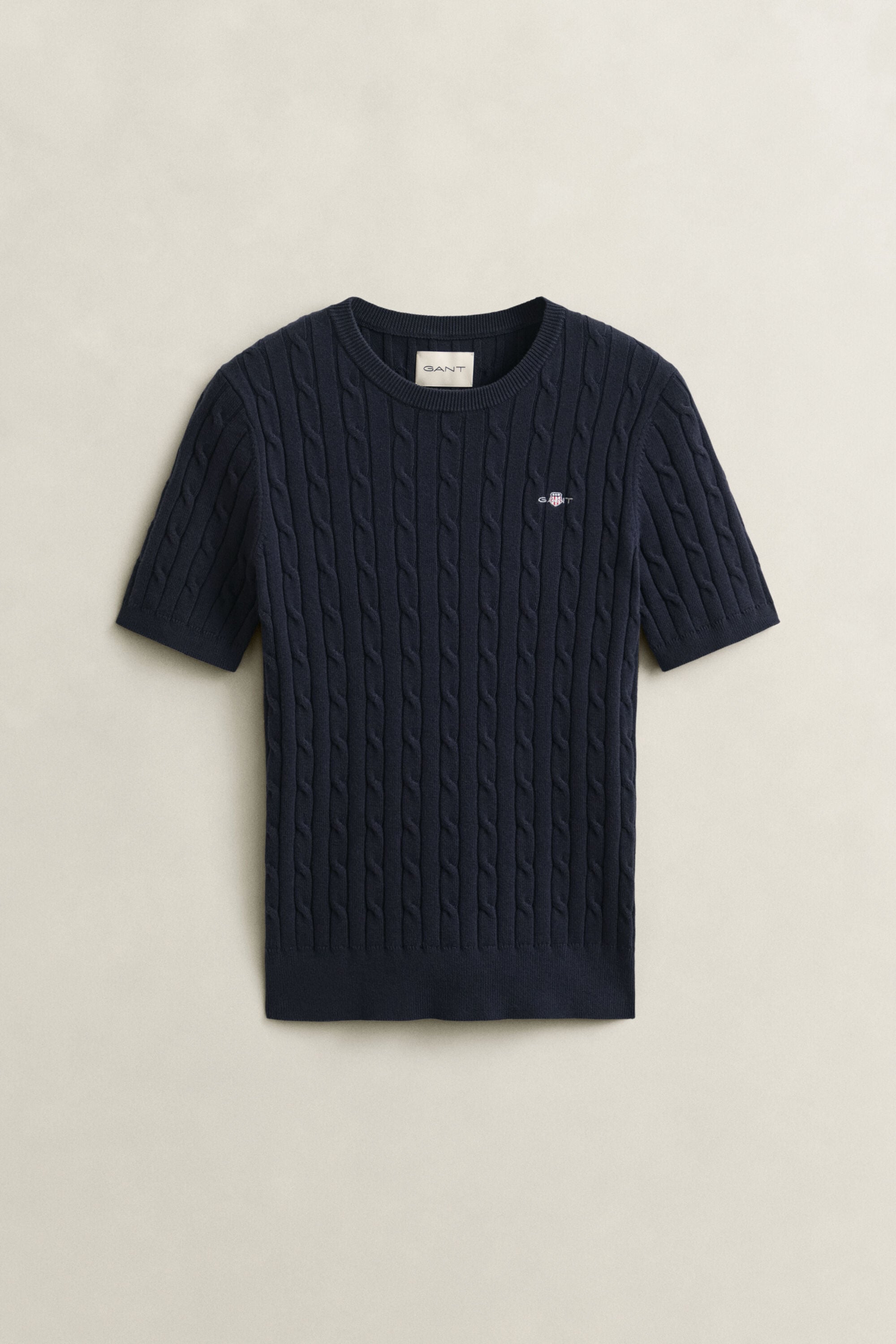 Kurzärmliger Zopfstrickpullover aus Baumwollstretch