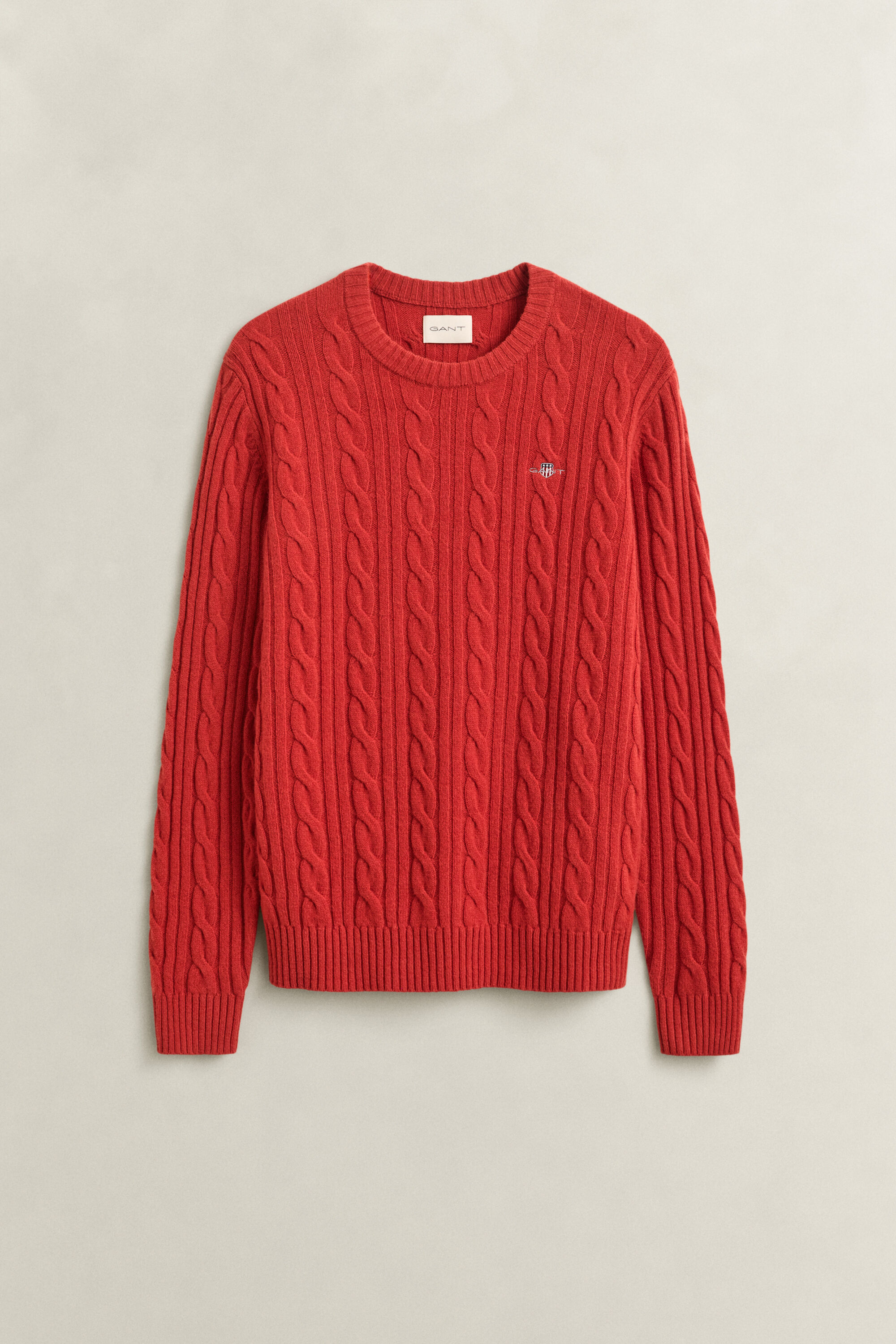 Lambswool Zopfstrick Rundhalspullover