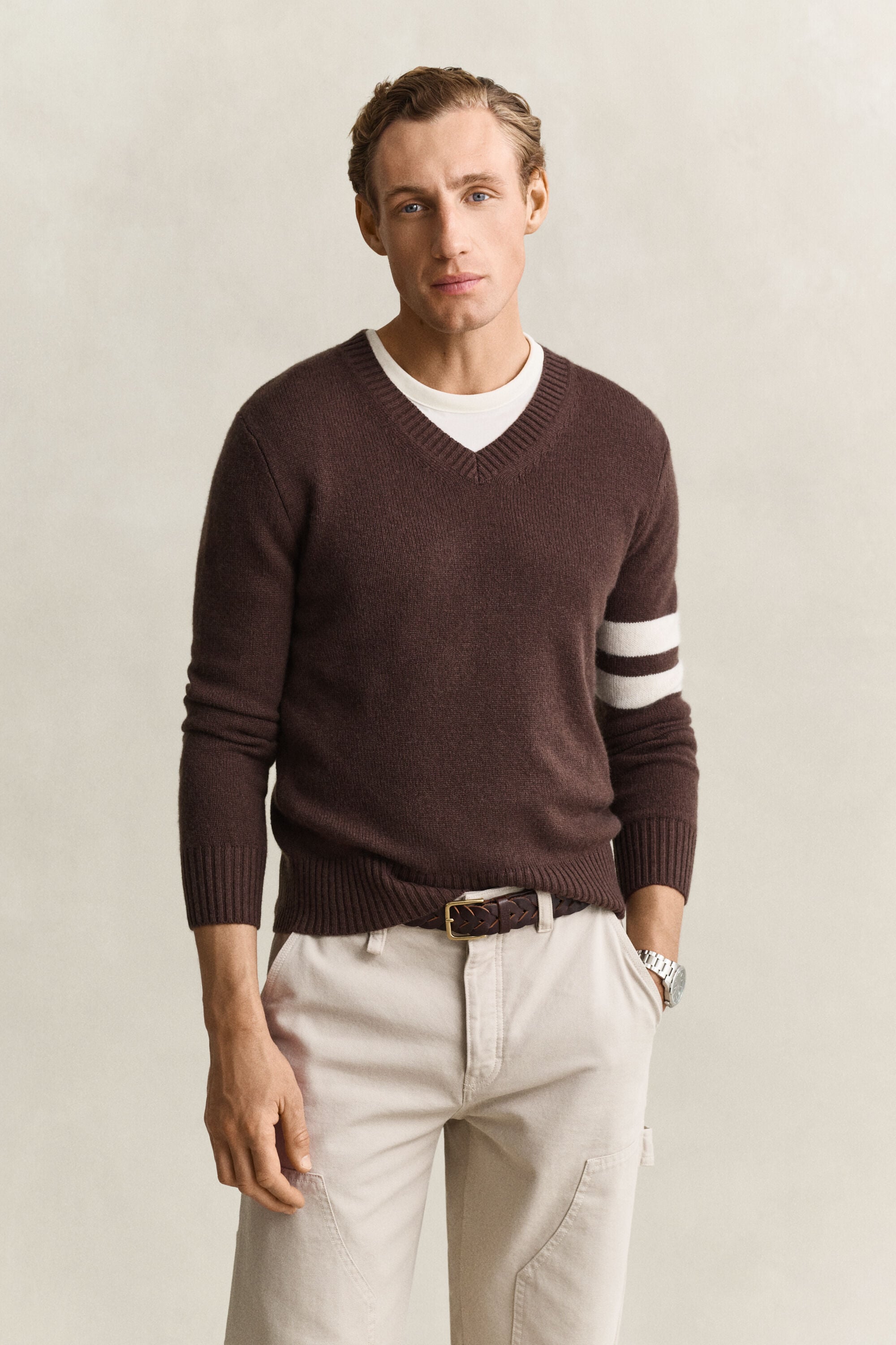 Gestreifter V-Neck Pullover aus Kaschmir