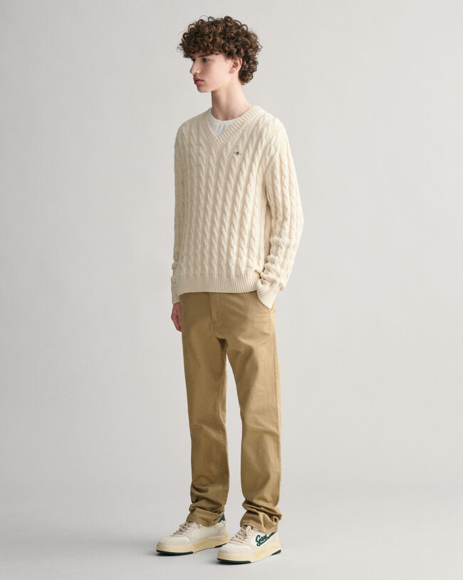 Teens Shield Zopfstrick V-Neck Pullover