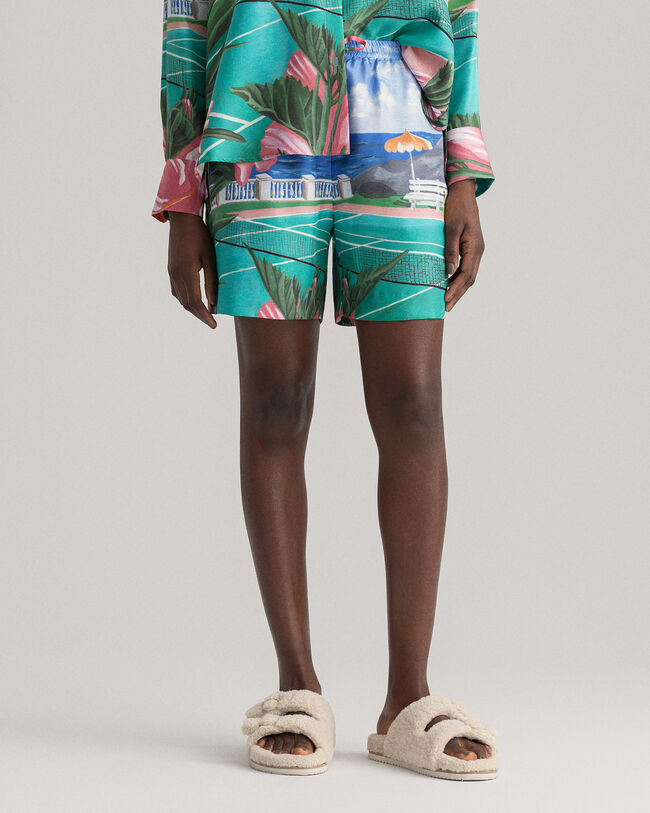 Scenery Print Shorts mit Kordelzug