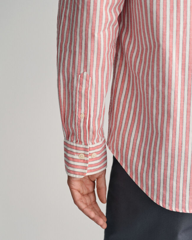 Regular Fit Baumwoll Leinen Hemd mit Streifen