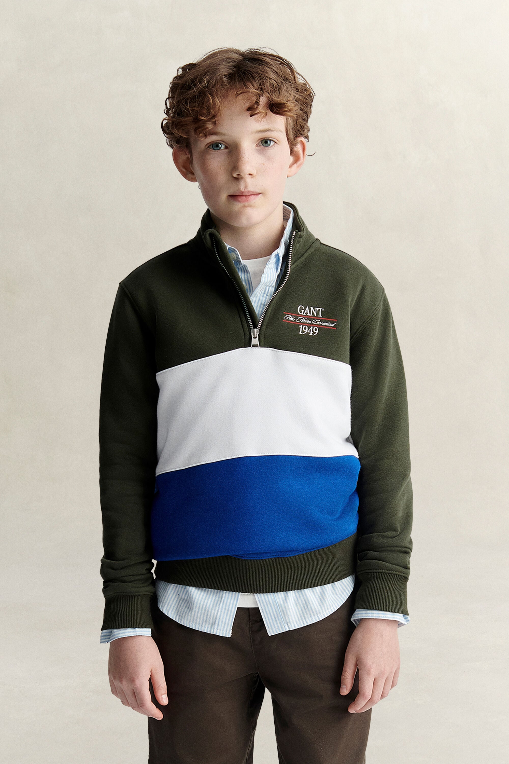 Teen Boys Sweatshirt mit Reißverschlusskragen im Blockfarbendesign