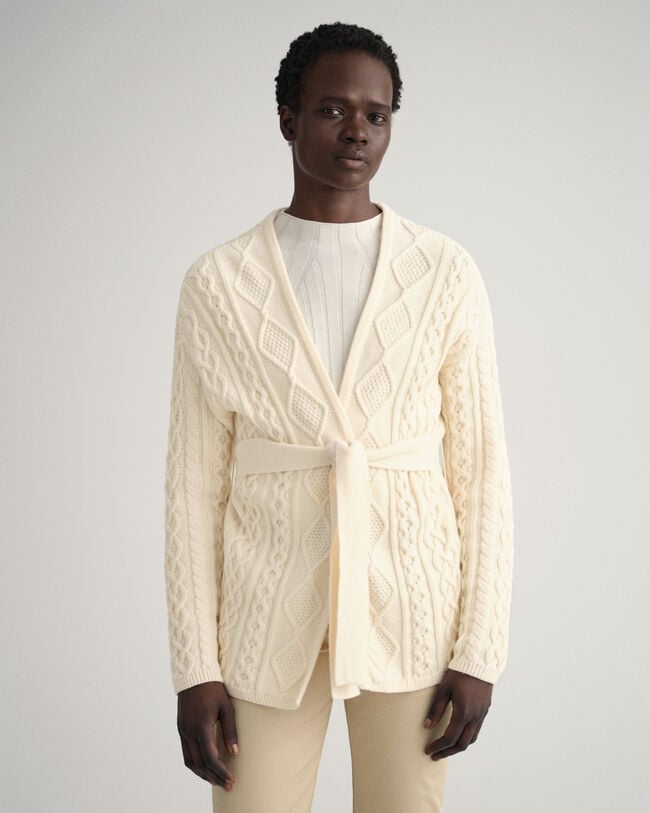 Wickelstrickjacke mit Zopfmuster