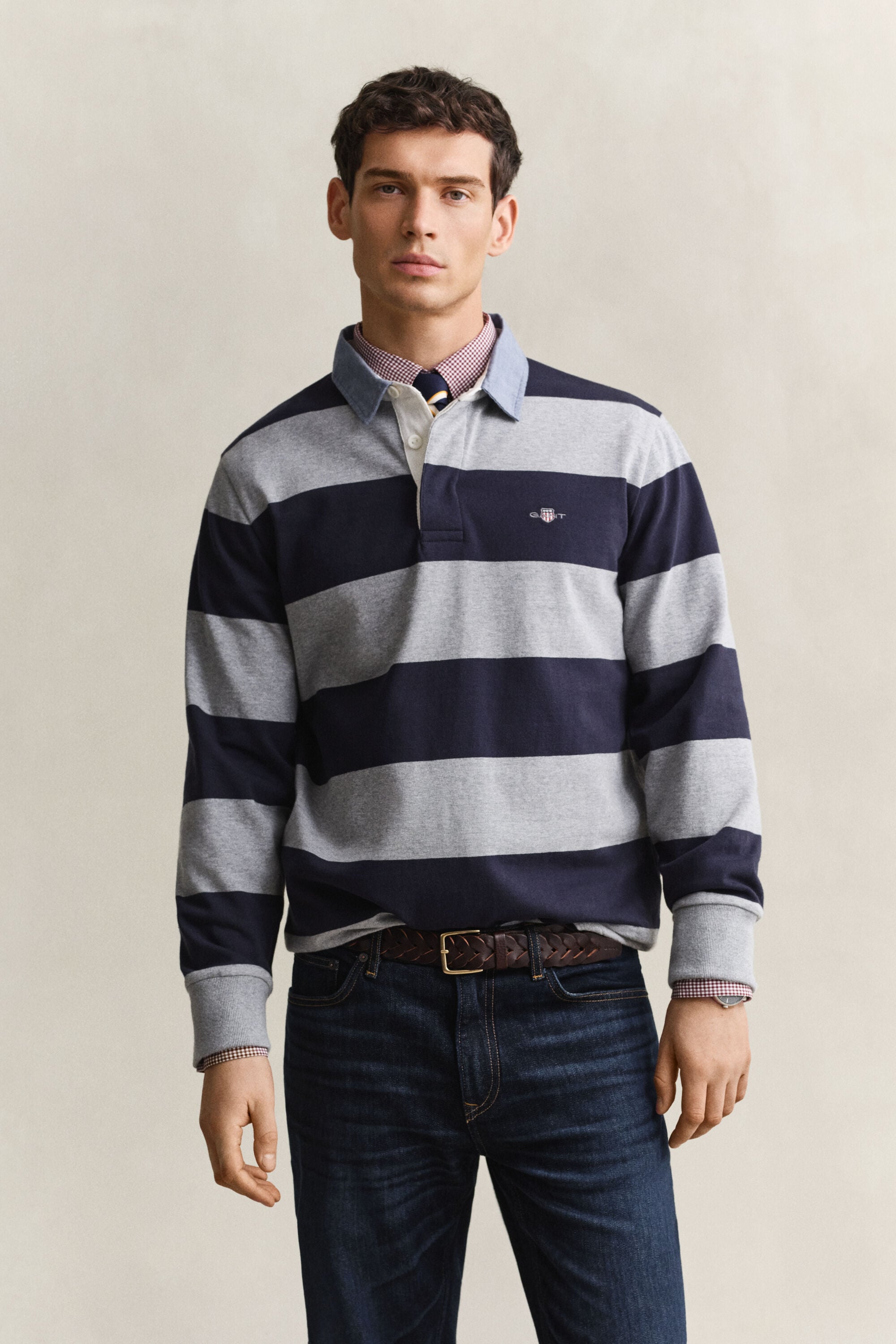 Gestreiftes Heavy Rugger mit Chambray-Kragen