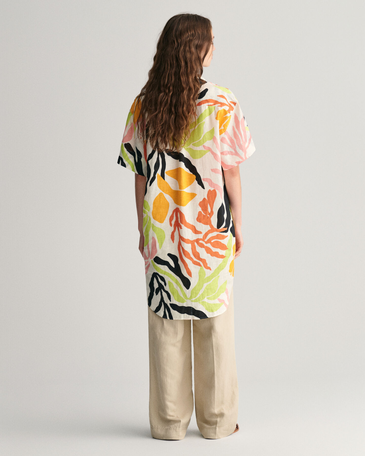 Palm Print Leinen Kurzarm-Kaftan