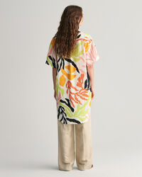 Palm Print Leinen Kurzarm-Kaftan