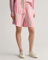 Mehrfarbig gestreifte Pull-On Leinen Shorts