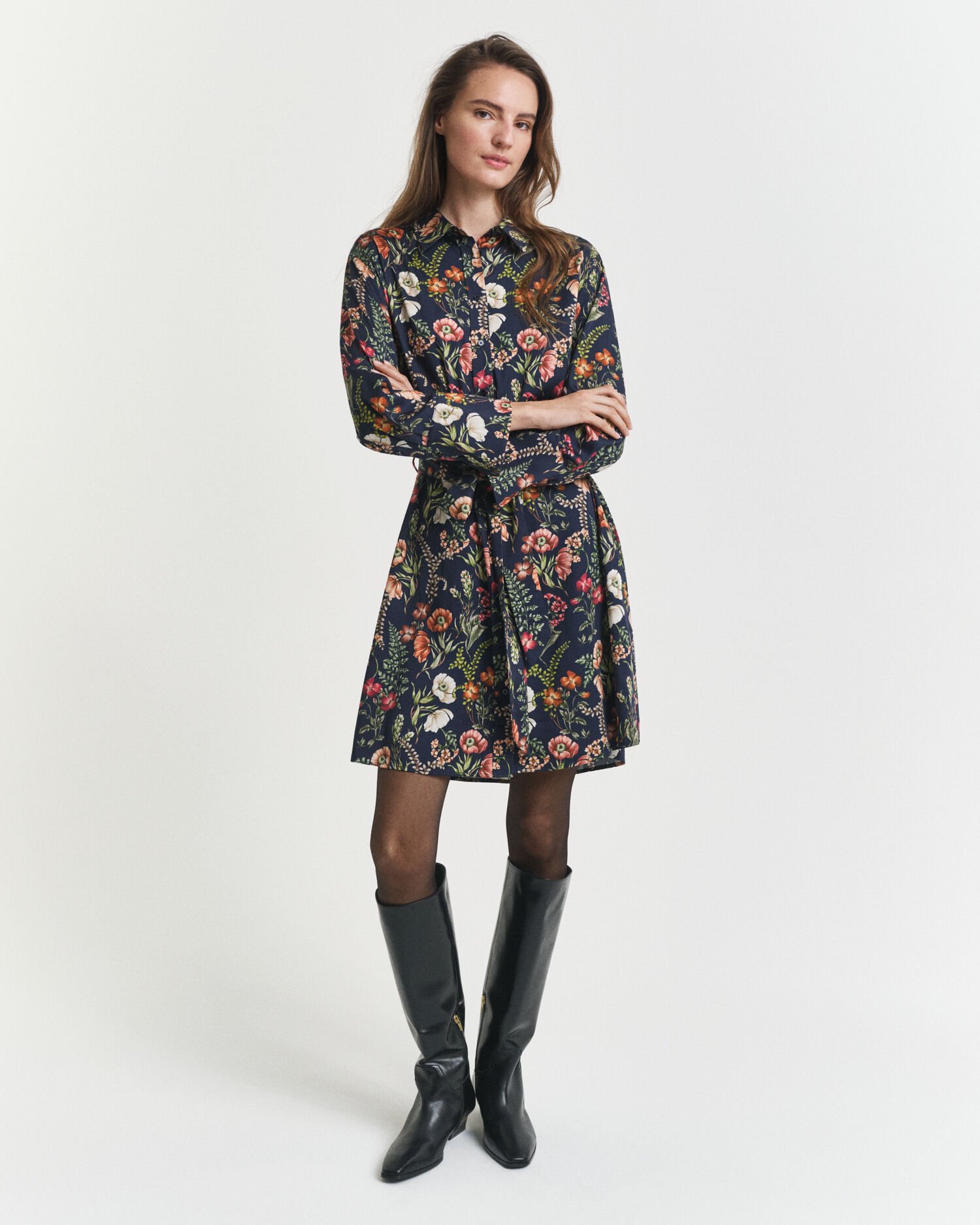 Hemdblusenkleid aus Viskose mit Blumen-Print