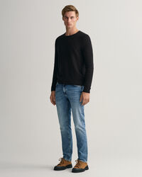 Textured Baumwoll Leinen Rundhalspullover