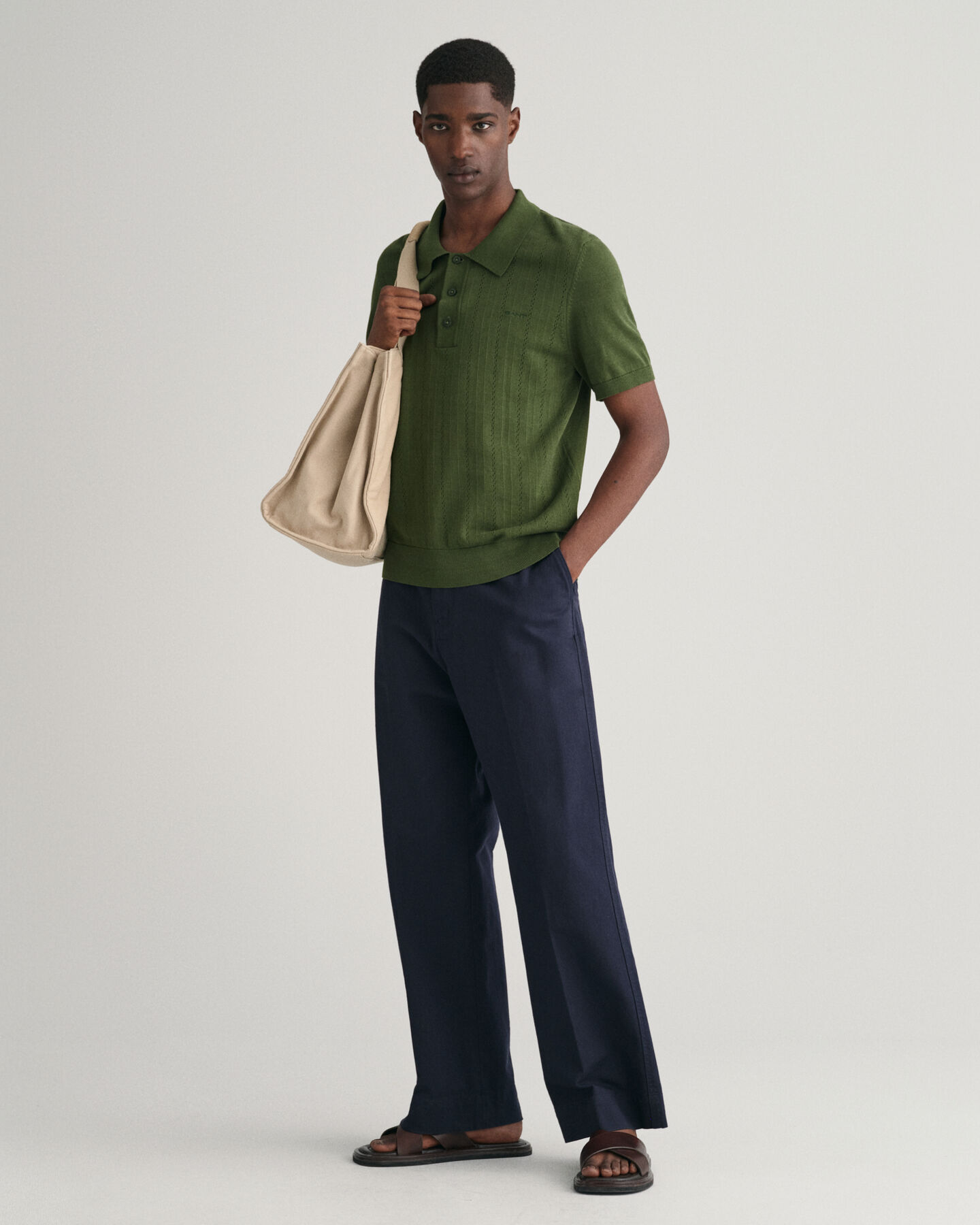 Pointelle Struktur Polopullover