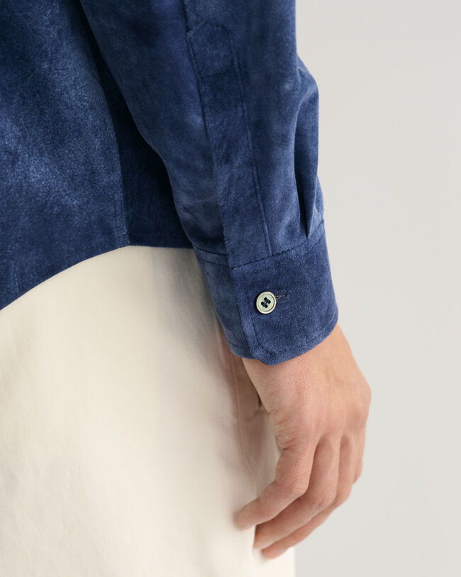 Oversized Velourslederhemd in Indigoblau