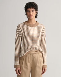 Gerippter Rundhalspullover aus Baumwolle mit Streifen