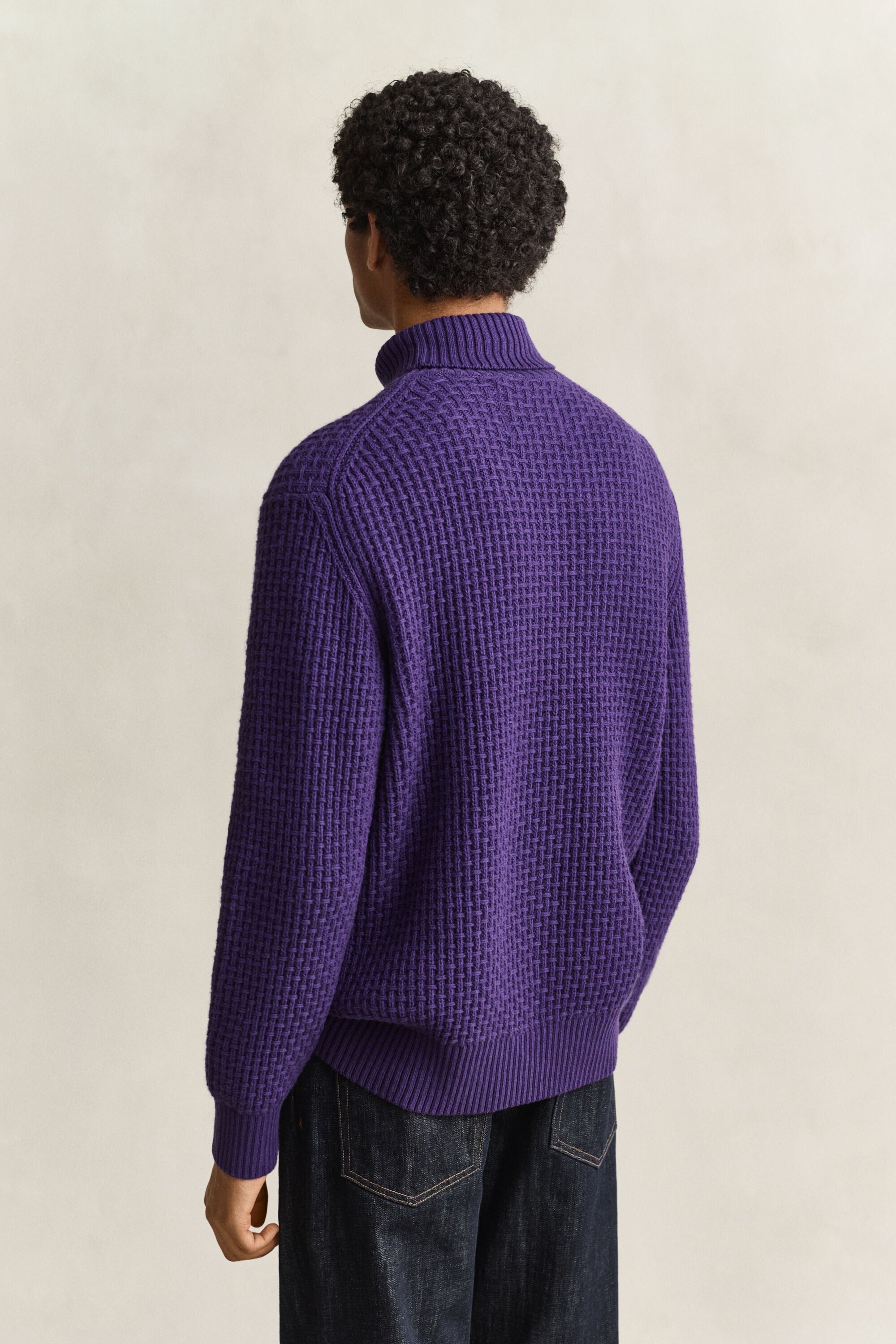 Strukturierter Rollkragenpullover aus Baumwolle und Wolle