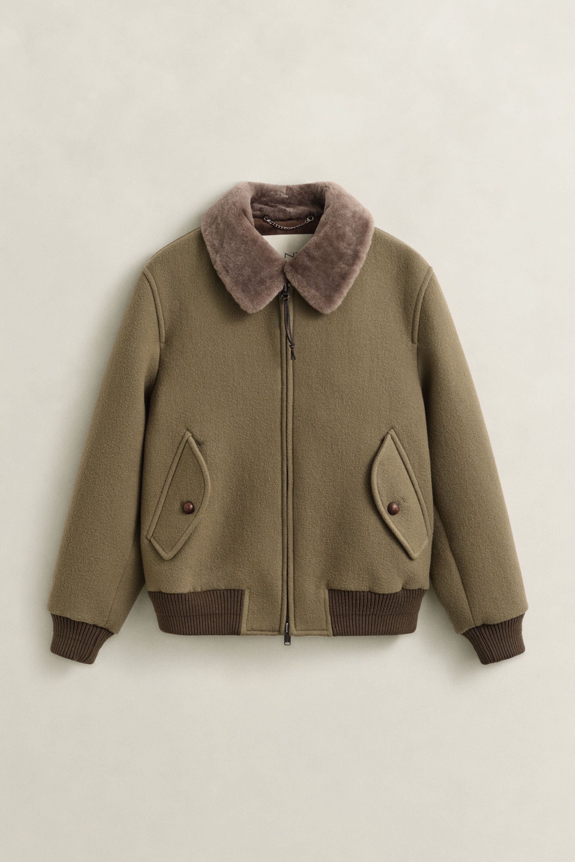 Fliegerjacke aus Wolle mit Shearlingesatz