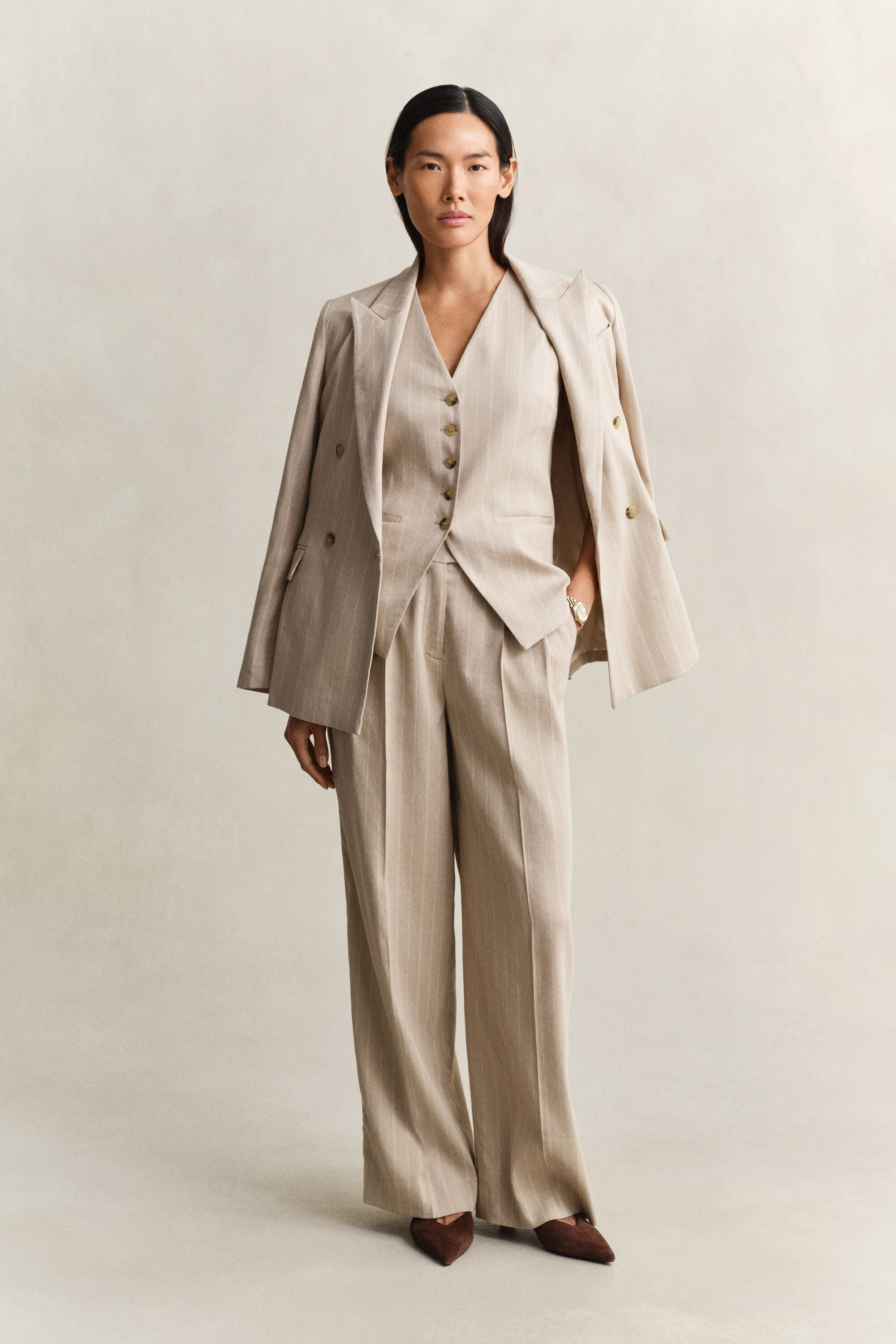 Pinstripe Weste aus Leinenmix