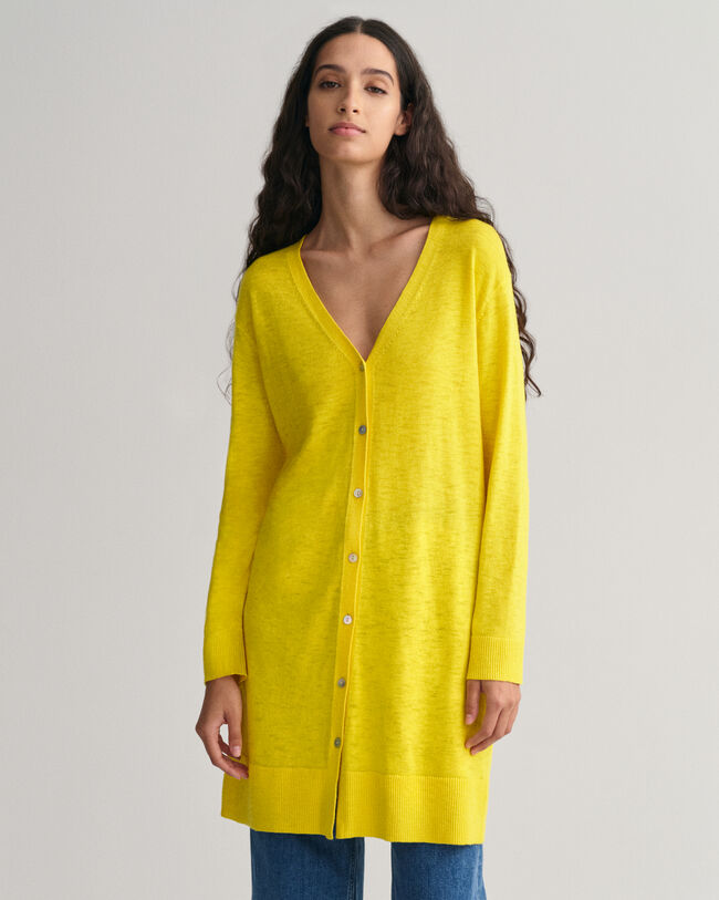 V-Neck Strickjacke aus Leinenmischgewebe