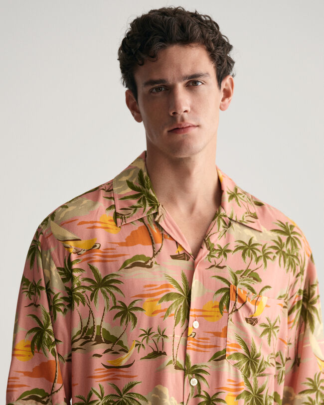 Relaxed Fit Hawaiian Print Kurzarmhemd