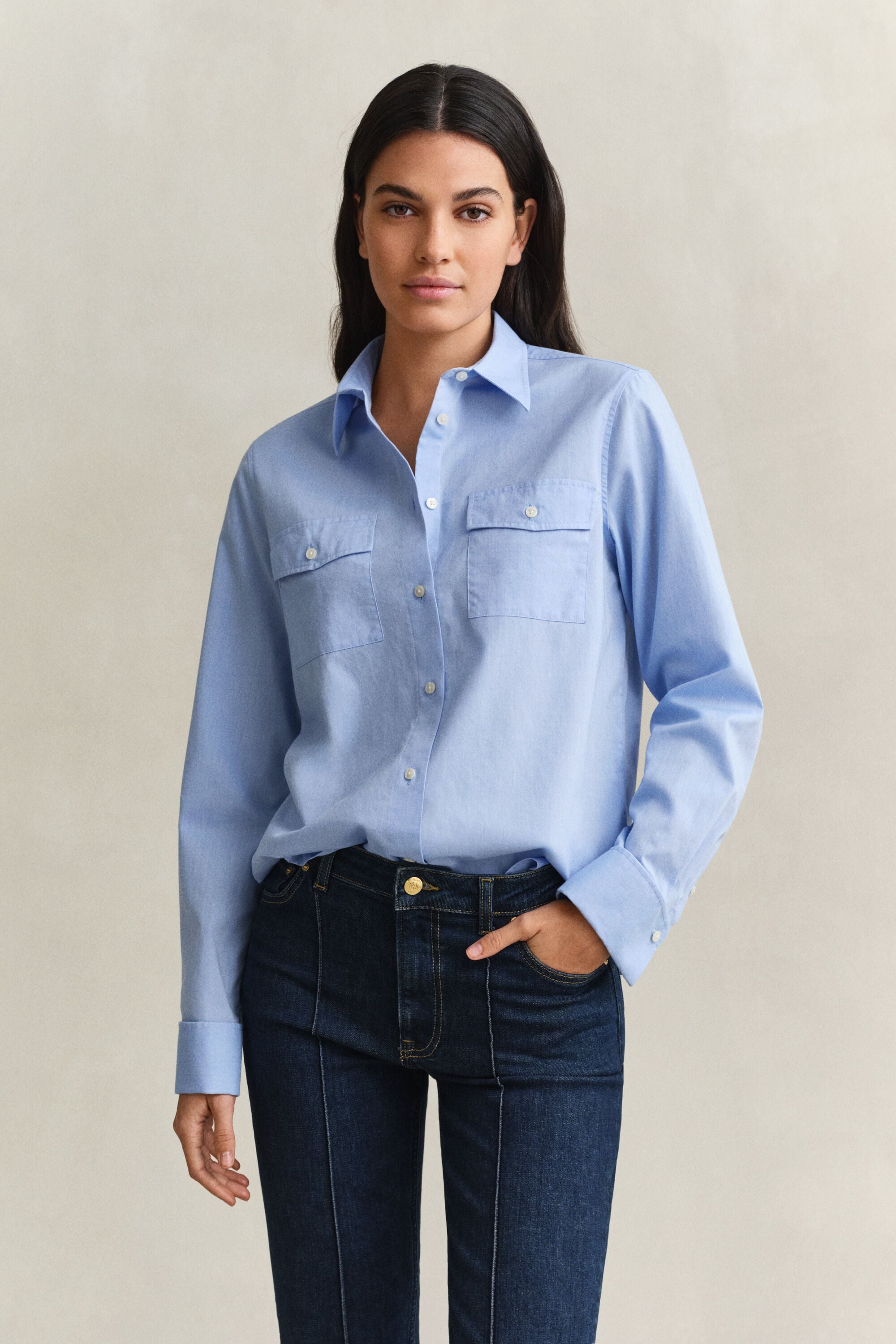 Baumwollbluse mit Umschlagmanschetten