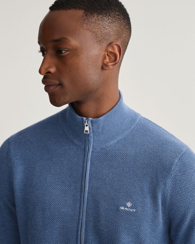 Strickjacke aus Baumwoll-Piqué mit Reißverschluss