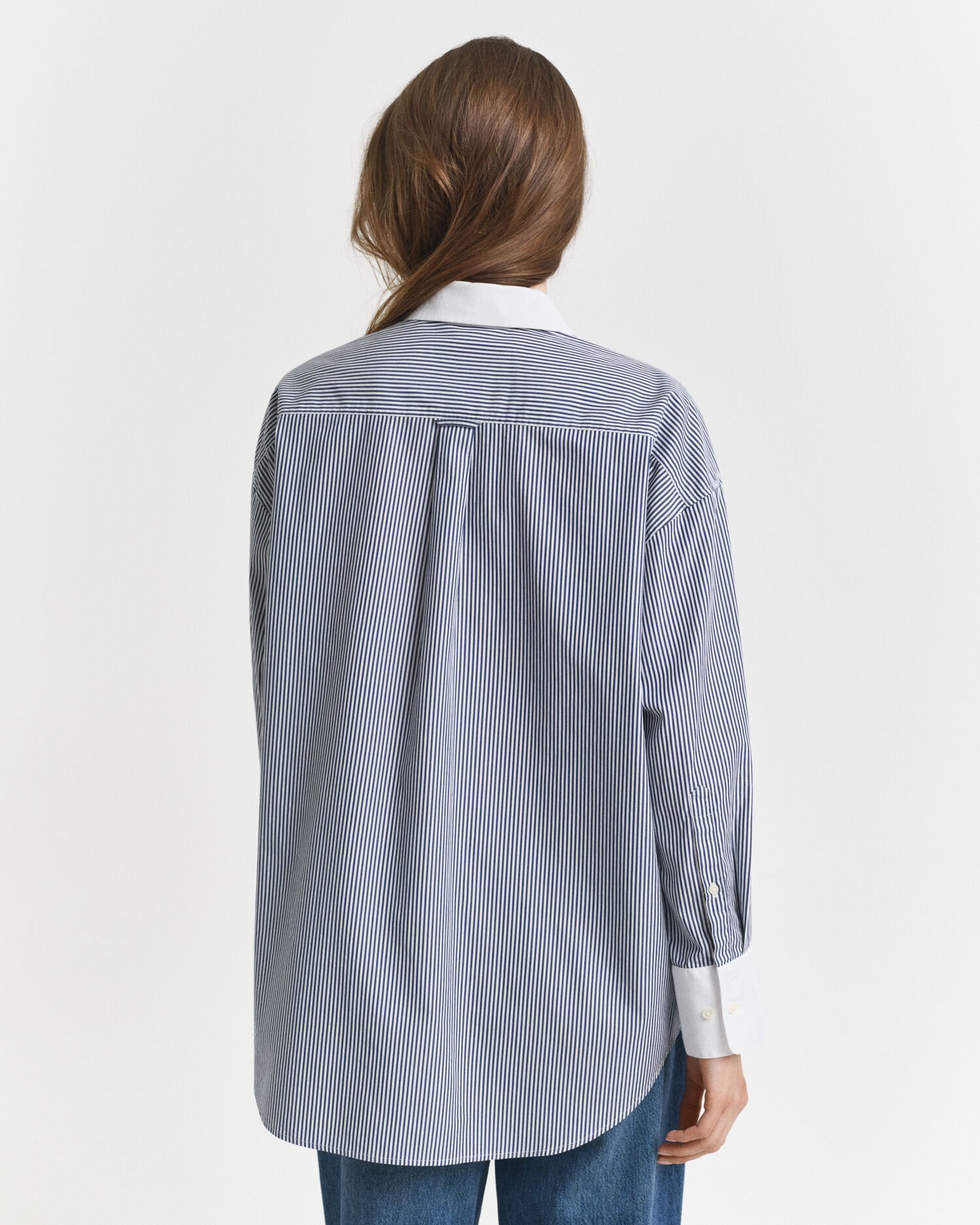 Oversized Bluse mit Kontrastkragen und Streifen