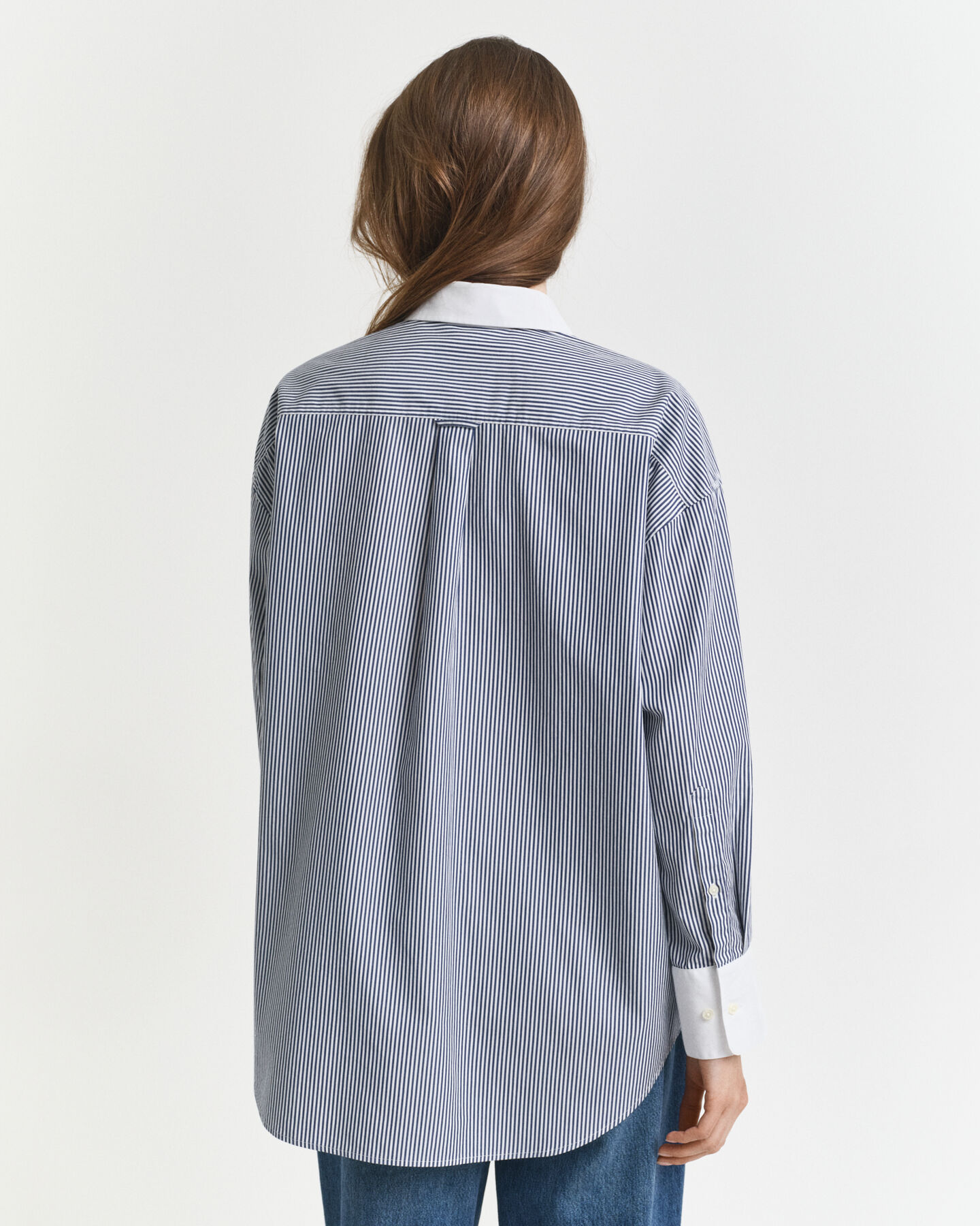 Oversized Bluse mit Kontrastkragen und Streifen